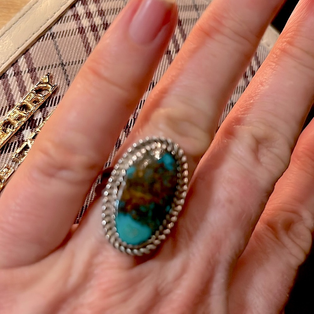 Natural turquoise in Sterling silver native American craftsmanship ring size 6.5